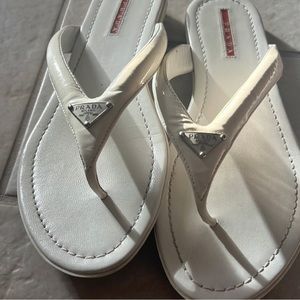 Cream Prada Leather Sandals